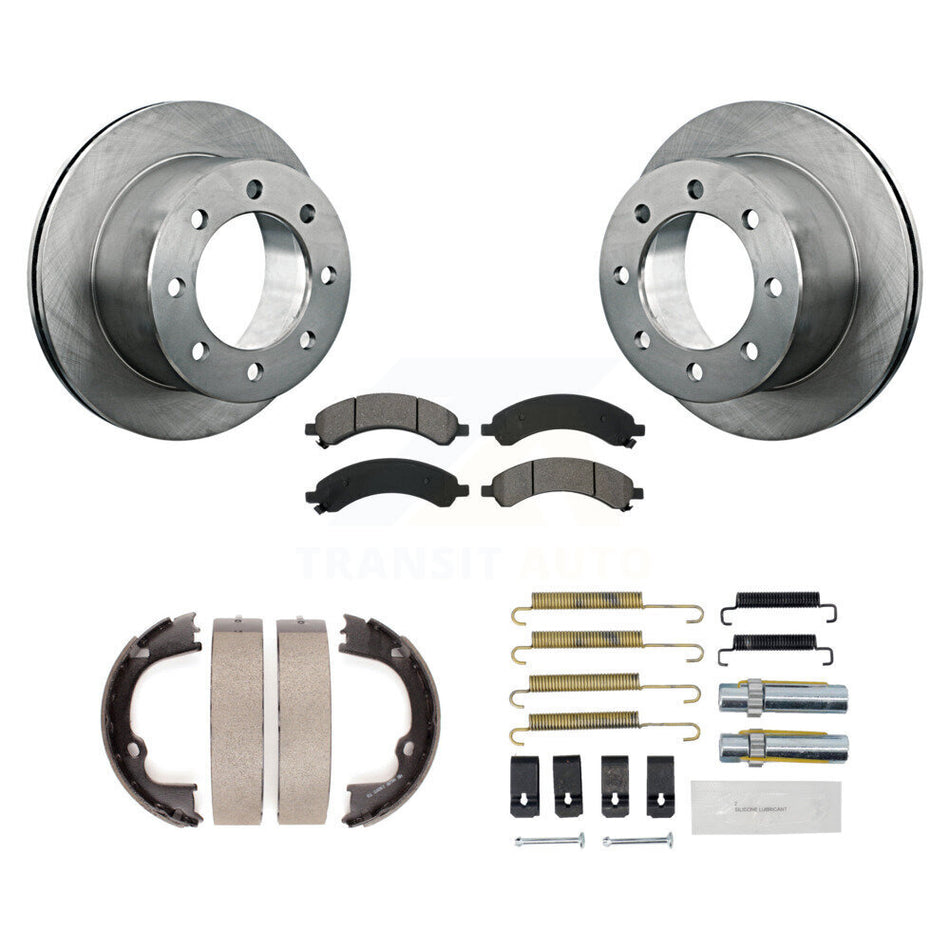 Rear Disc Rotors Semi-Metallic Pads Parking Brake Shoes Hardware Kit For GMC Savana 3500 K8S-104903