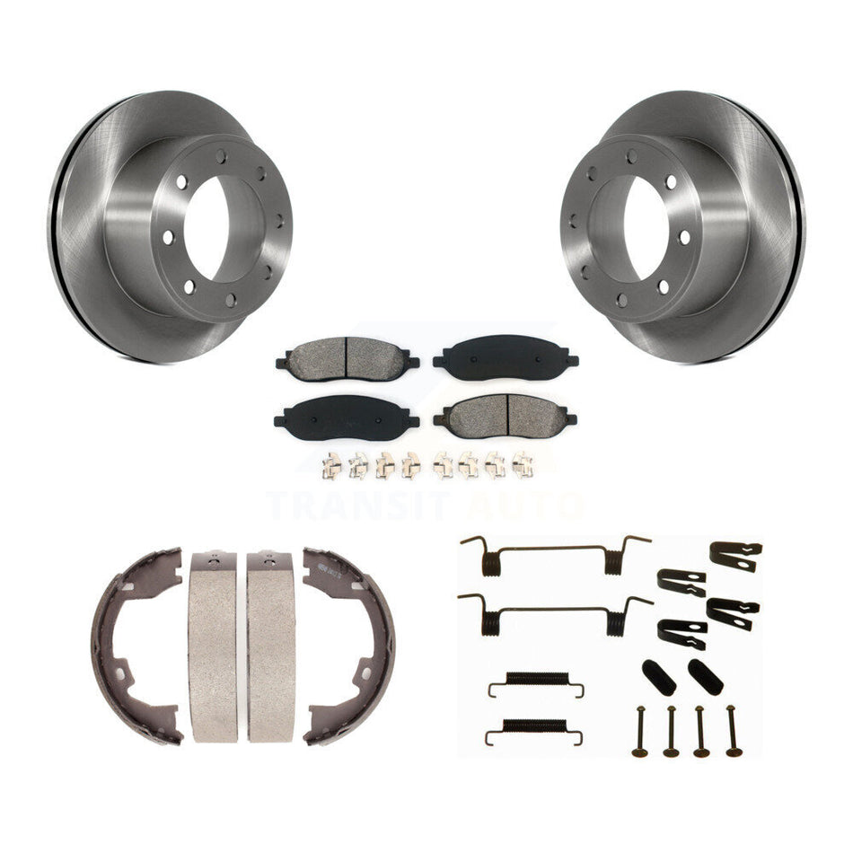 Rear Disc Rotors Semi-Metallic Pads Parking Shoes Hardware Kit For Ford F-350 Super Duty K8S-104908