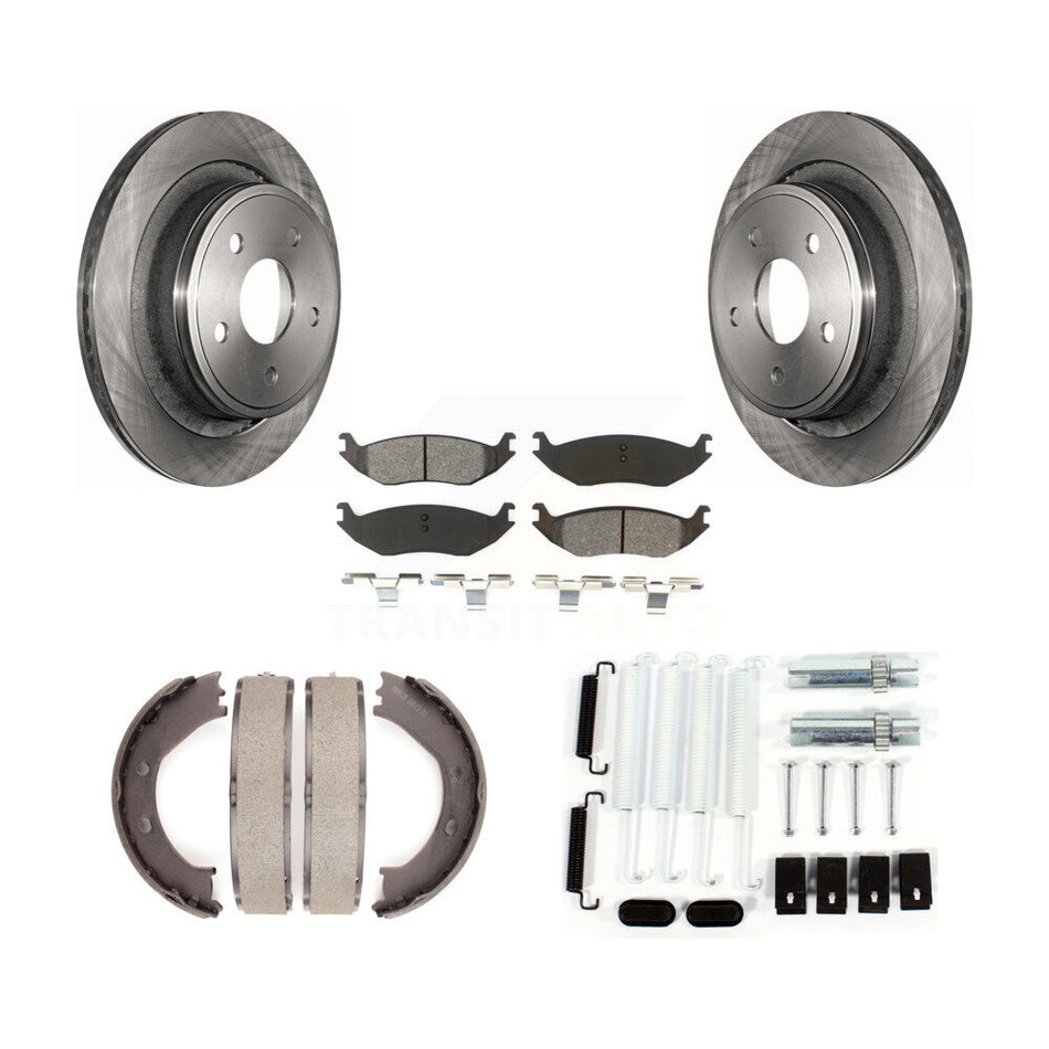 Rear Disc Rotors Semi-Metallic Pads Parking Shoes Hardware Kit For Dodge Ram 1500 Durango K8S-104910
