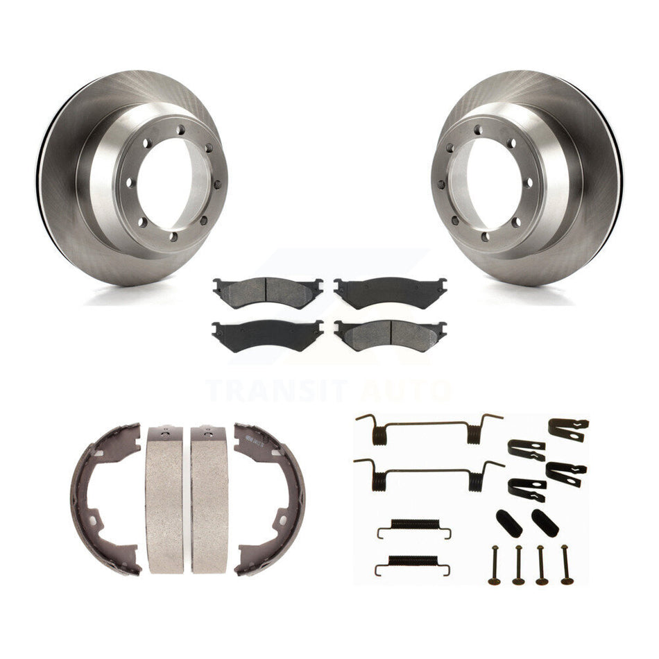 Rear Disc Rotors Semi-Metallic Pads Parking Shoes Hardware Kit For Ford E-350 Super Duty K8S-104911