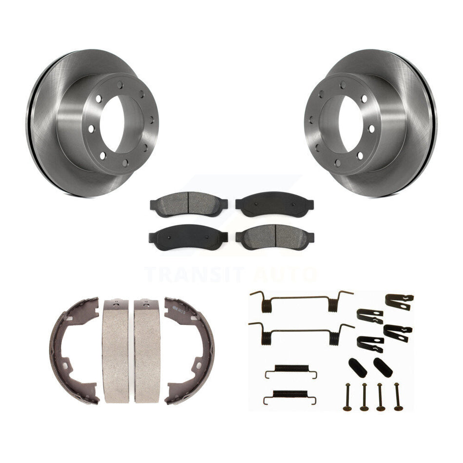 Rear Disc Rotors Semi-Metallic Pads Parking Shoes Hardware Kit For Ford F-250 Super Duty K8S-104913