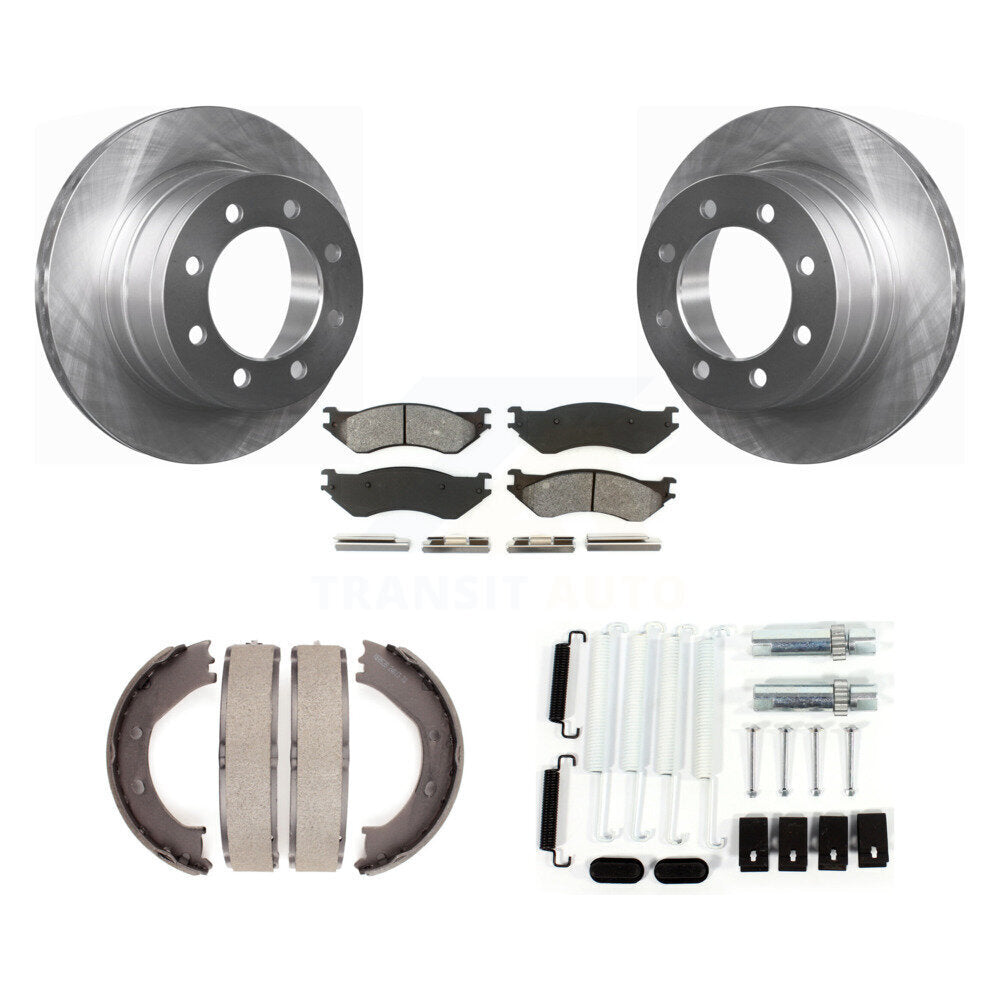 Rear Disc Rotors Semi-Metallic Pads Parking Brake Shoes & Hardware Kit For Dodge Ram 1500 K8S-104914