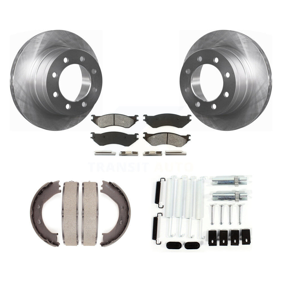 Rear Disc Rotors Semi-Metallic Pads Parking Brake Shoes & Hardware Kit For Dodge Ram 1500 K8S-104914