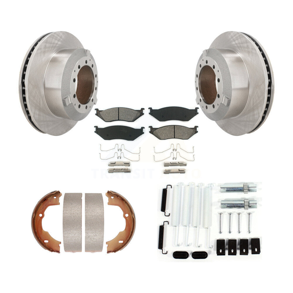Rear Disc Rotors Semi-Metallic Pads Parking Shoes Hardware Kit For Ford F-450 Super Duty K8S-104916