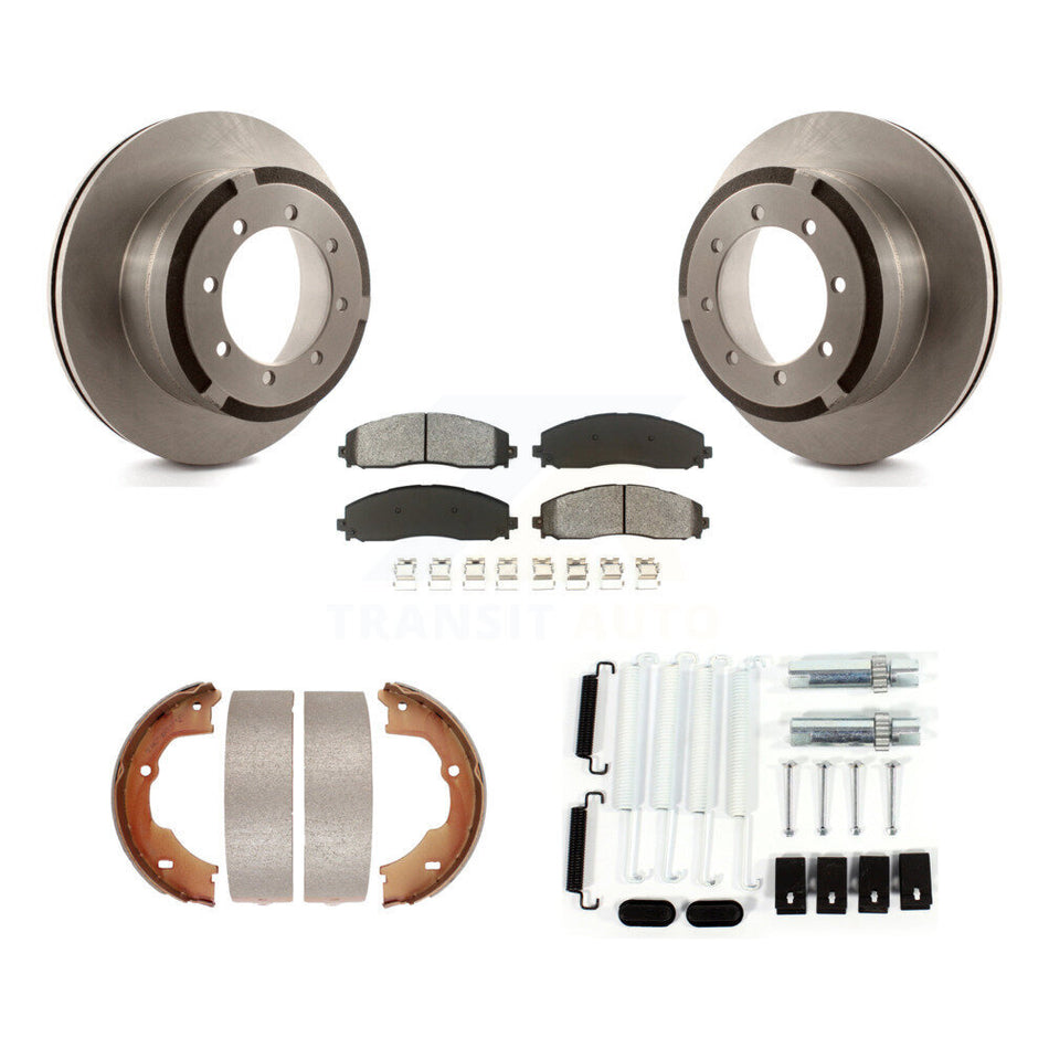 Rear Disc Rotors Semi-Metallic Pads Parking Shoes Hardware Kit For Ford F-450 Super Duty K8S-104917