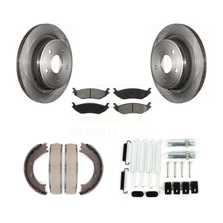Rear Disc Rotors Semi-Metallic Pads Parking Brake Shoes & Hardware Kit For Dodge Ram 1500 K8S-104938