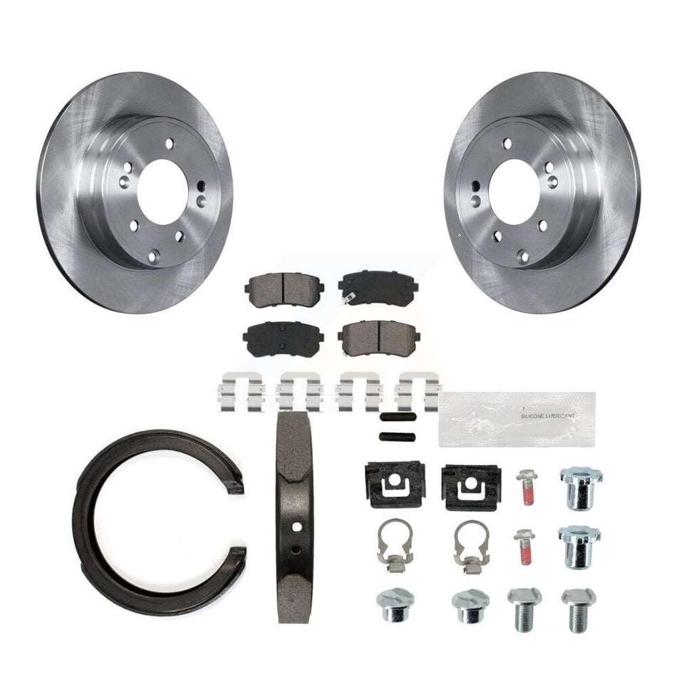 Rear Disc Rotors Semi-Metallic Pads Parking Brake Shoes And Hardware Kit For Kia Optima K8S-104944