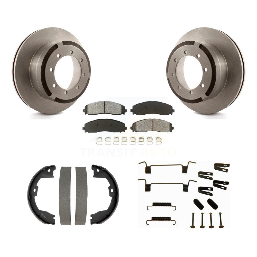 Rear Disc Rotors Semi-Metallic Pads Parking Shoes Hardware Kit For Ford F-450 Super Duty K8S-105185
