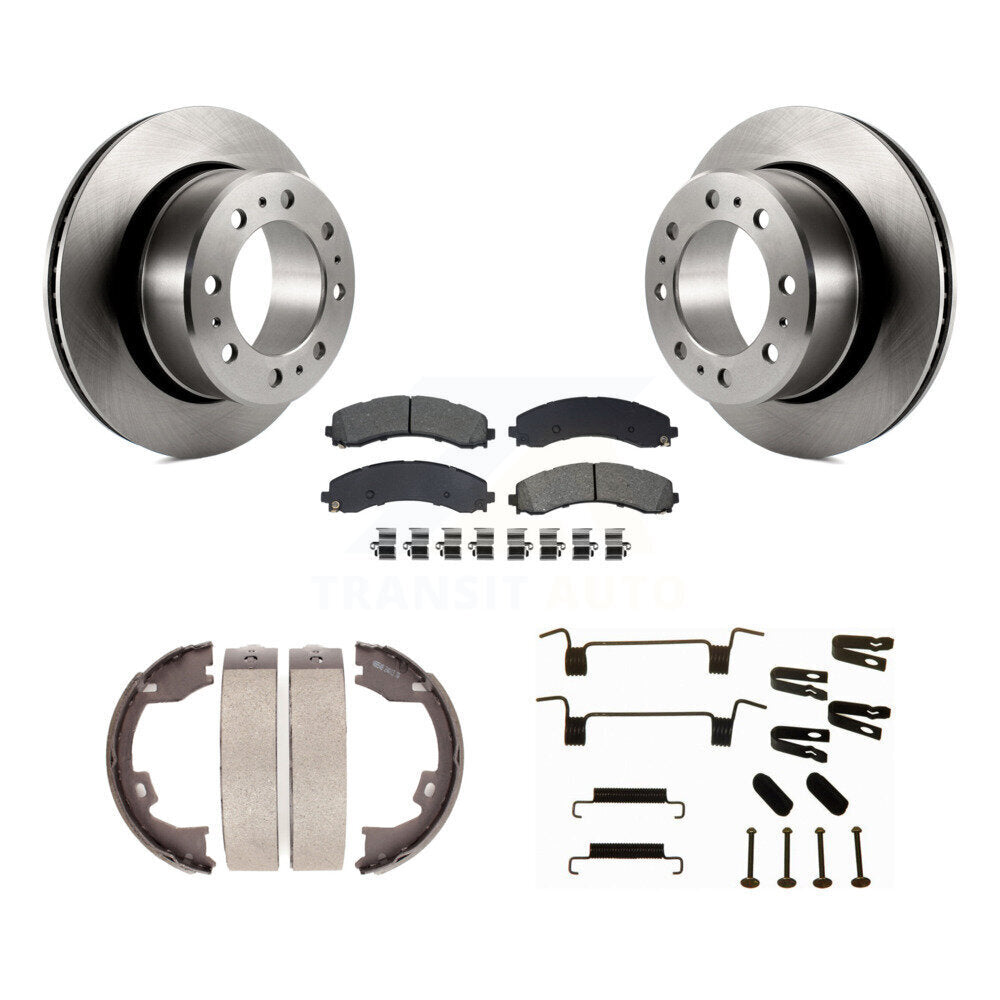 Rear Disc Rotors Semi-Metallic Pads Parking Brake Shoes And Hardware Kit For Ram 3500 K8S-105191