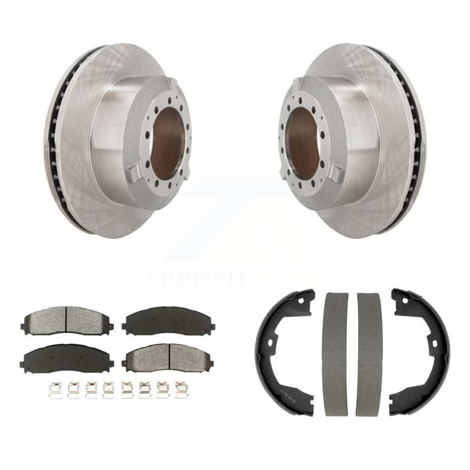 Rear Disc Rotors Semi-Metallic Pads And Parking Brake Shoes Kit For Ford F-350 Super Duty K8S-105217