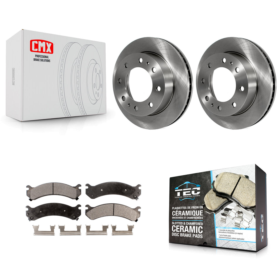 Front Disc Brake Rotors And Ceramic Pad Kit For Chevrolet Silverado 2500 HD GMC Express 3500 Sierra Cadillac DeVille Savana Hummer H2 Classic 1500 Suburban Yukon XL Avalanche K8T-100021