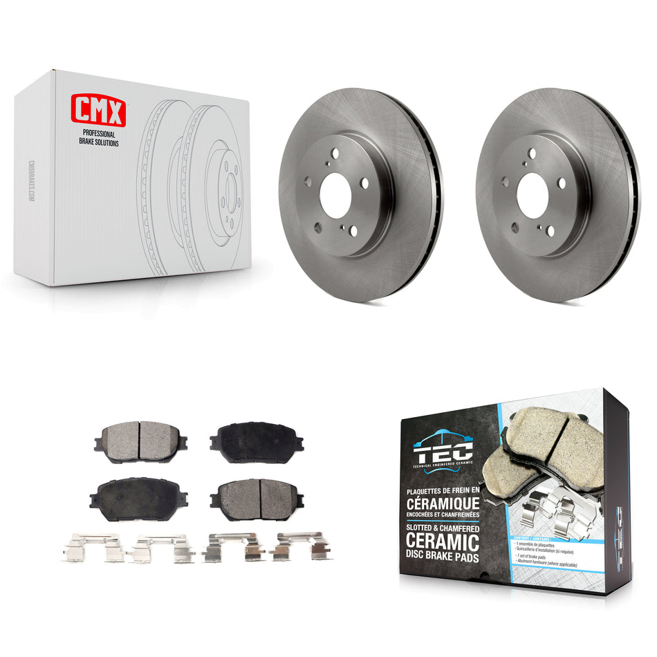Front Disc Brake Rotors And Ceramic Pads Kit For 2002-2004 Toyota Camry Straight Hat Design With 296mm Diameter Rotor K8T-100384