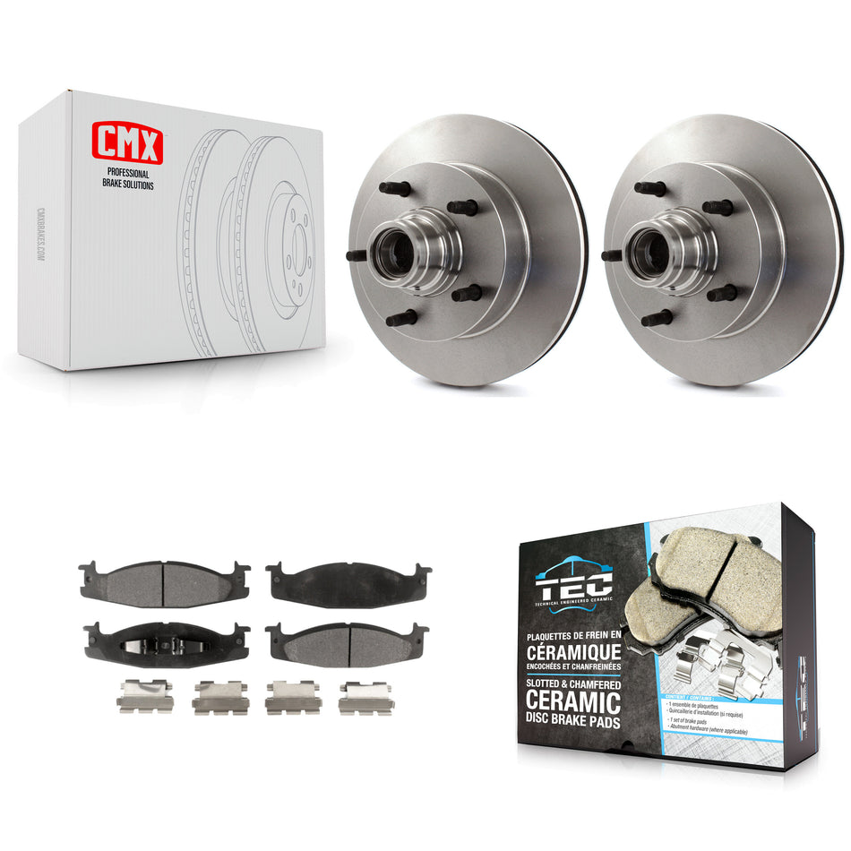 Front Disc Brake Rotors Hub Assembly And Ceramic Pads Kit For Ford F-150 E-150 Econoline K8T-100719