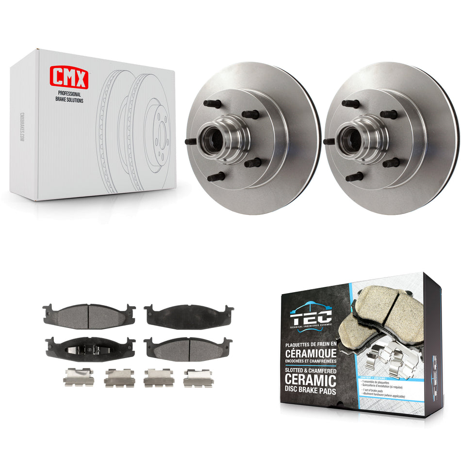 Front Disc Brake Rotors Hub Assembly And Ceramic Pads Kit For Ford F-150 E-150 Econoline K8T-100719