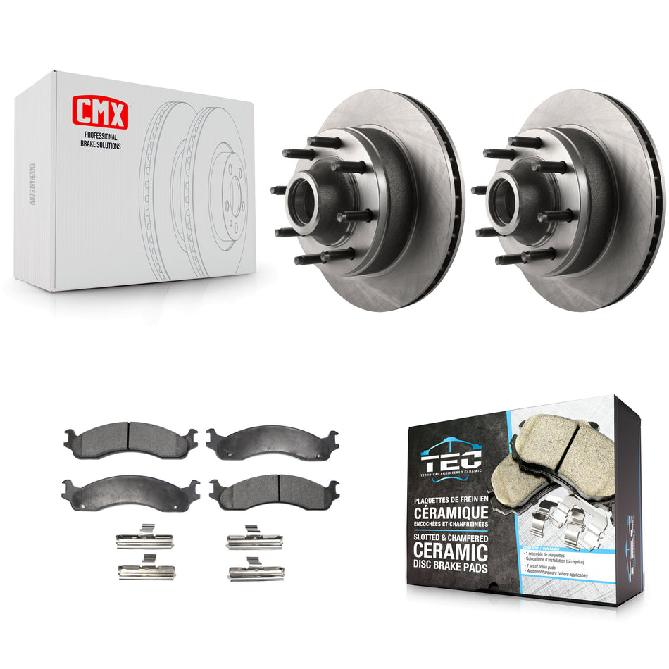 Front Disc Brake Rotors Hub Assembly And Ceramic Pads Kit For Ford E-350 Super Duty E-250 Econoline F-250 HD Club Wagon E-450 K8T-100723