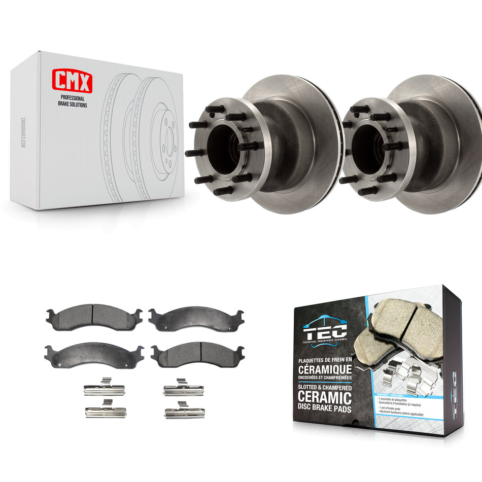 Front Disc Brake Rotors Hub Assembly And Ceramic Pads Kit For Ford E-350 Super Duty Econoline Club Wagon E-450 K8T-100724
