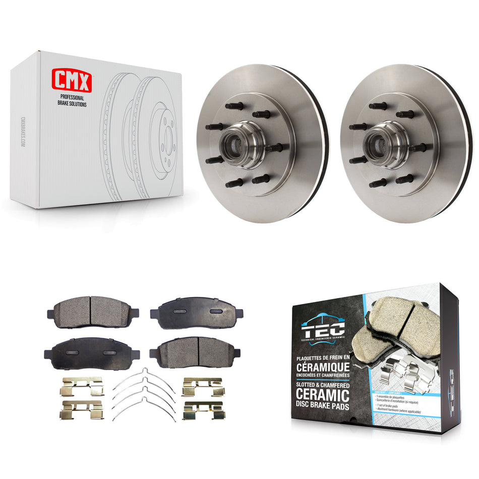 Front Disc Brake Rotors Hub Assembly And Ceramic Pads Kit For 2004 Ford F-150 RWD With 7 Lug Wheels 11th Digit Of Vin Is C K8T-100730