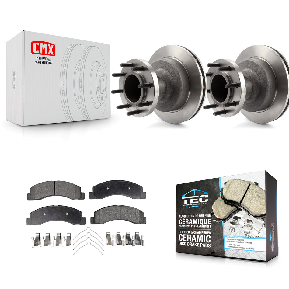 Front Disc Brake Rotors Hub Assembly And Ceramic Pads Kit For Ford F-350 Super Duty K8T-100734