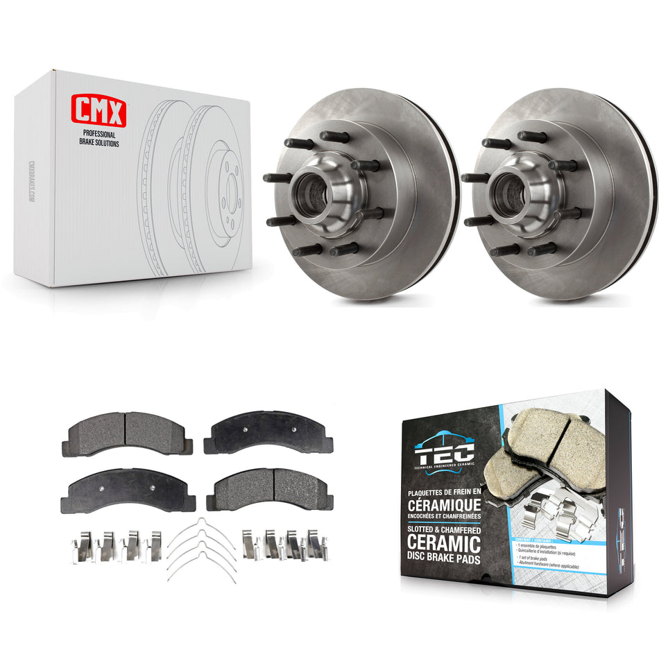 Front Disc Brake Rotors Hub Assembly And Ceramic Pads Kit For 2003-2004 Ford F-250 Super Duty F-350 Excursion K8T-100744