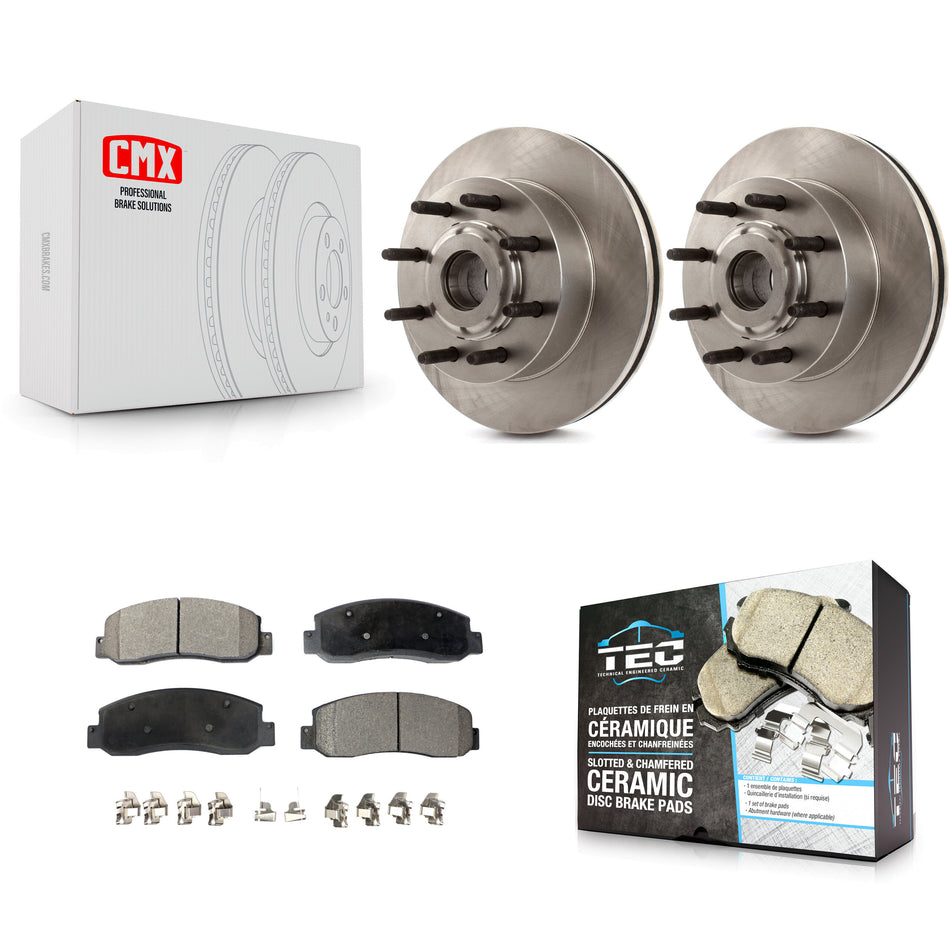 Front Disc Brake Rotors Hub Assembly And Ceramic Pads Kit For 2005-2007 Ford F-250 Super Duty F-350 RWD K8T-100746
