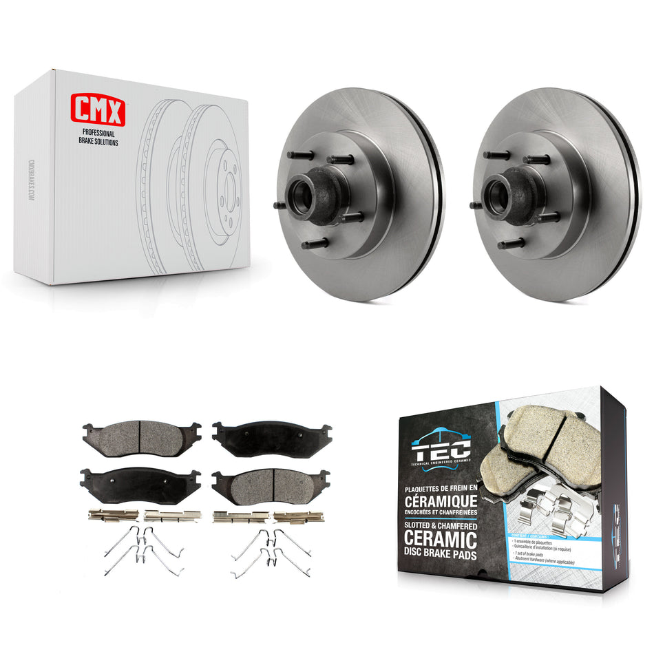 Front Disc Brake Rotors Hub Assembly And Ceramic Pads Kit For Ford E-150 Club Wagon Econoline K8T-100748