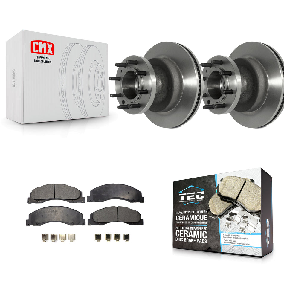 Front Disc Brake Rotors Hub Assembly And Ceramic Pads Kit For Ford E-350 Super Duty E-450 Econoline K8T-100749