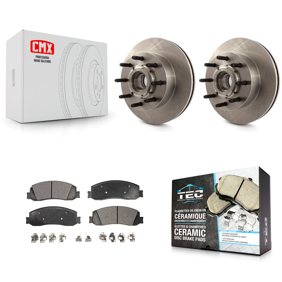 Front Disc Brake Rotors Hub Assembly And Ceramic Pads Kit For Ford F-250 Super Duty F-350 RWD K8T-100753
