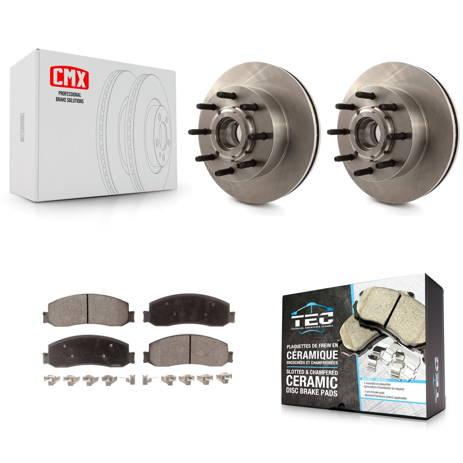 Front Disc Brake Rotors Hub Assembly And Ceramic Pads Kit For Ford F-250 Super Duty F-350 With Single Rear Wheels RWD K8T-100754
