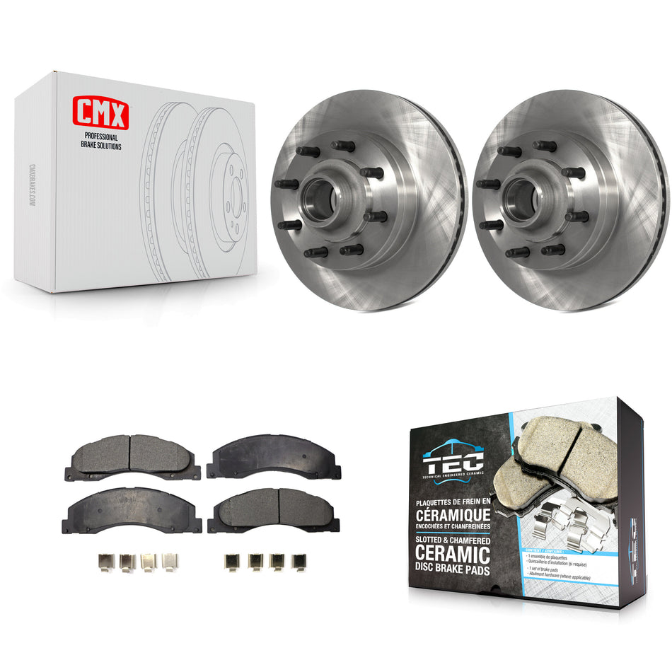 Front Disc Brake Rotors Hub Assembly And Ceramic Pads Kit For Ford E-350 Super Duty E-250 E-150 E-450 Econoline K8T-100757