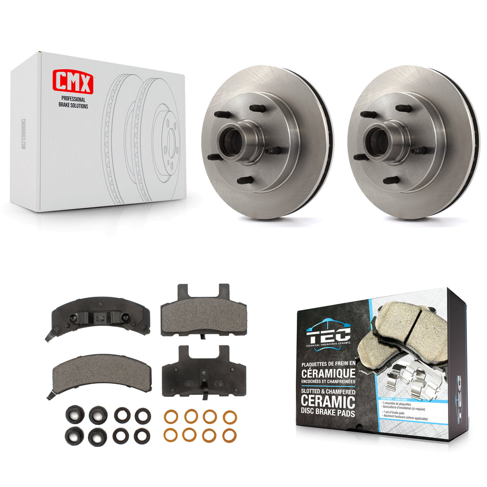 Front Disc Brake Rotors Hub Assembly And Ceramic Pads Kit For 1994-1999 Dodge Ram 1500 RWD K8T-100760