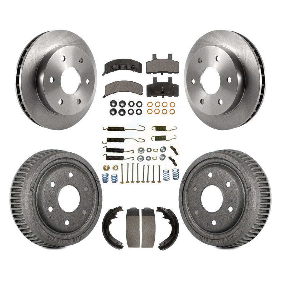 Front Rear Disc Brake Rotors Ceramic Pads And Drum Kit (7Pc) For 1995-1997 GMC Yukon 2 doors with 4WD GAS engine With 11" Diameter K8T-102374