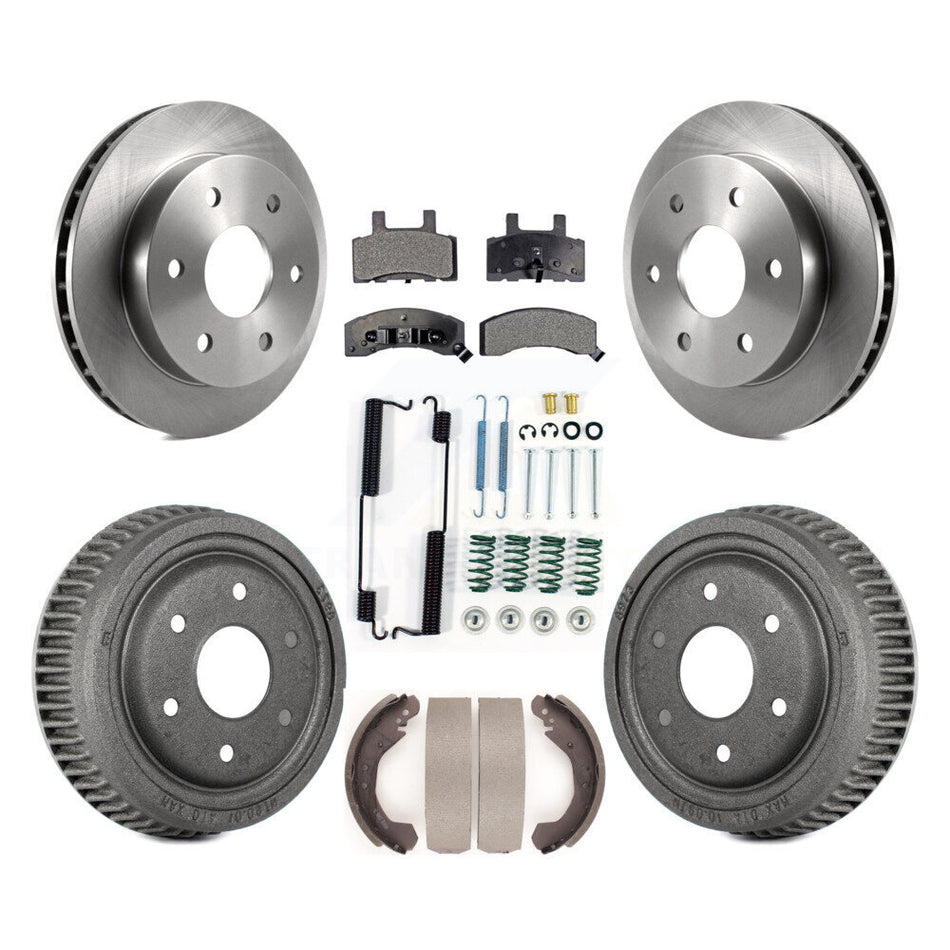 Front Rear Disc Brake Rotors Ceramic Pads And Drum Kit (7Pc) For 1995-1997 GMC Yukon 2 doors with 4WD DIESEL engine With 10" Diameter K8T-102377