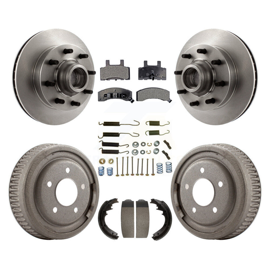 Front Rear Disc Brake Rotors Hub Assembly Ceramic Pads And Drum Kit (7Pc) For 1995-1997 GMC Yukon RWD with DIESEL engine With 11" Diameter K8T-102536