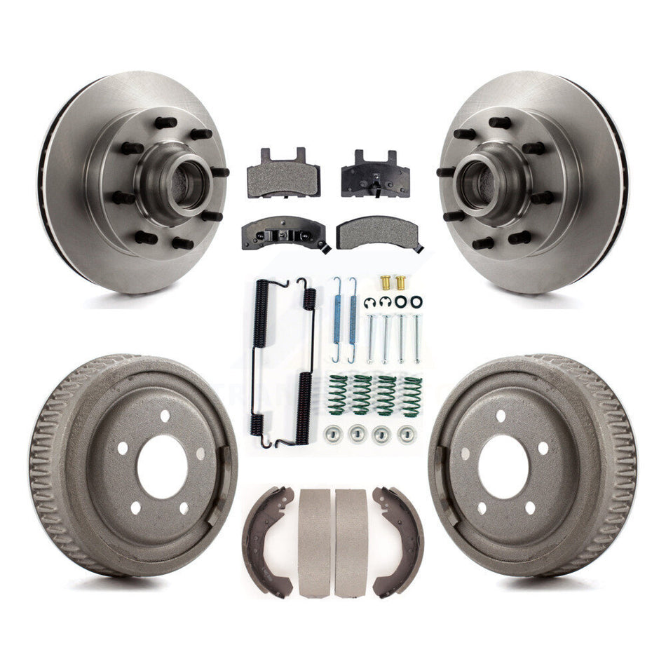 Front Rear Disc Brake Rotors Hub Assembly Ceramic Pads And Drum Kit (7Pc) For 1995-1997 GMC Yukon RWD with DIESEL engine With 10" Diameter K8T-102537