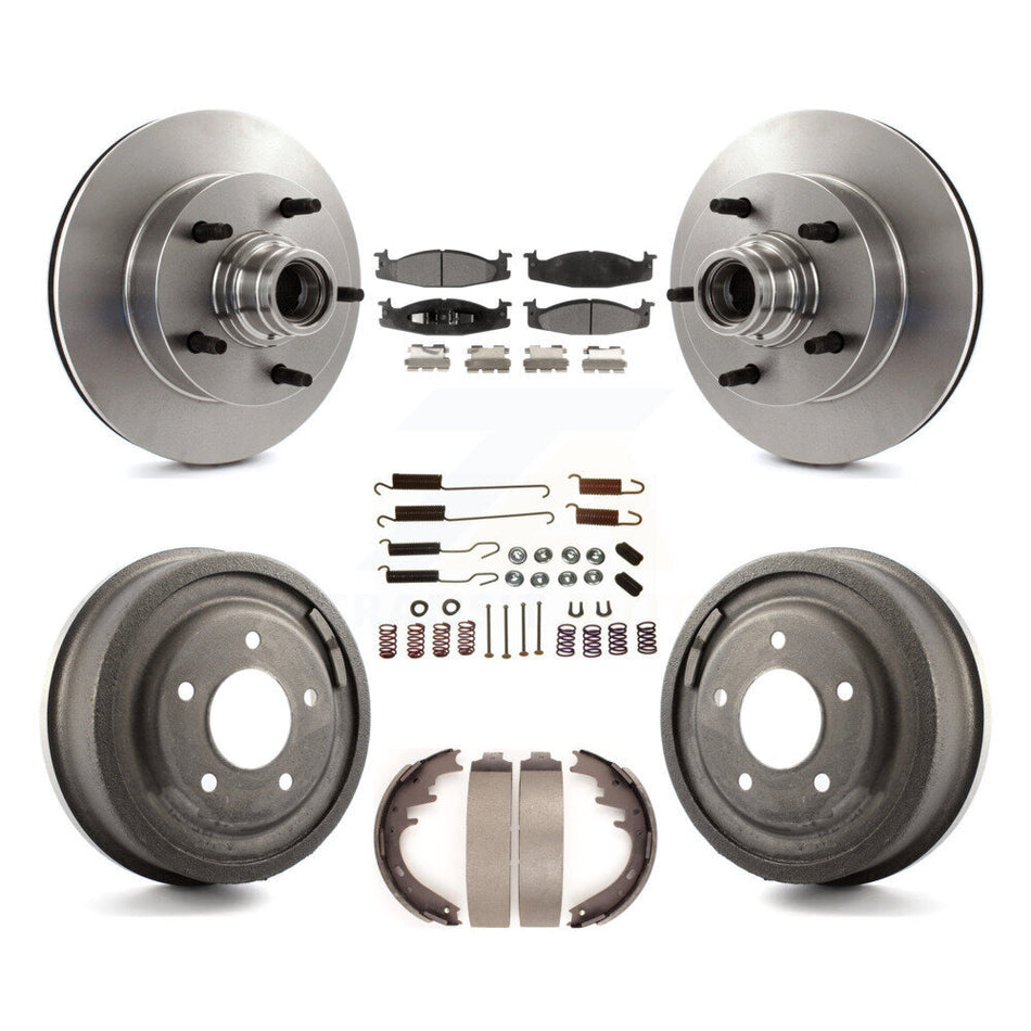 Front Rear Disc Brake Rotors Hub Assembly Ceramic Pads And Drum Kit (7Pc) For 1997-1999 Ford E-150 Econoline 2-Wheel ABS K8T-102542