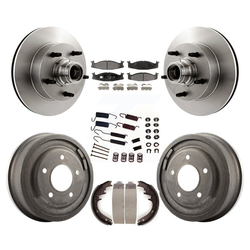 Front Rear Disc Brake Rotors Hub Assembly Ceramic Pads And Drum Kit (7Pc) For Ford E-150 Econoline Club Wagon K8T-102544