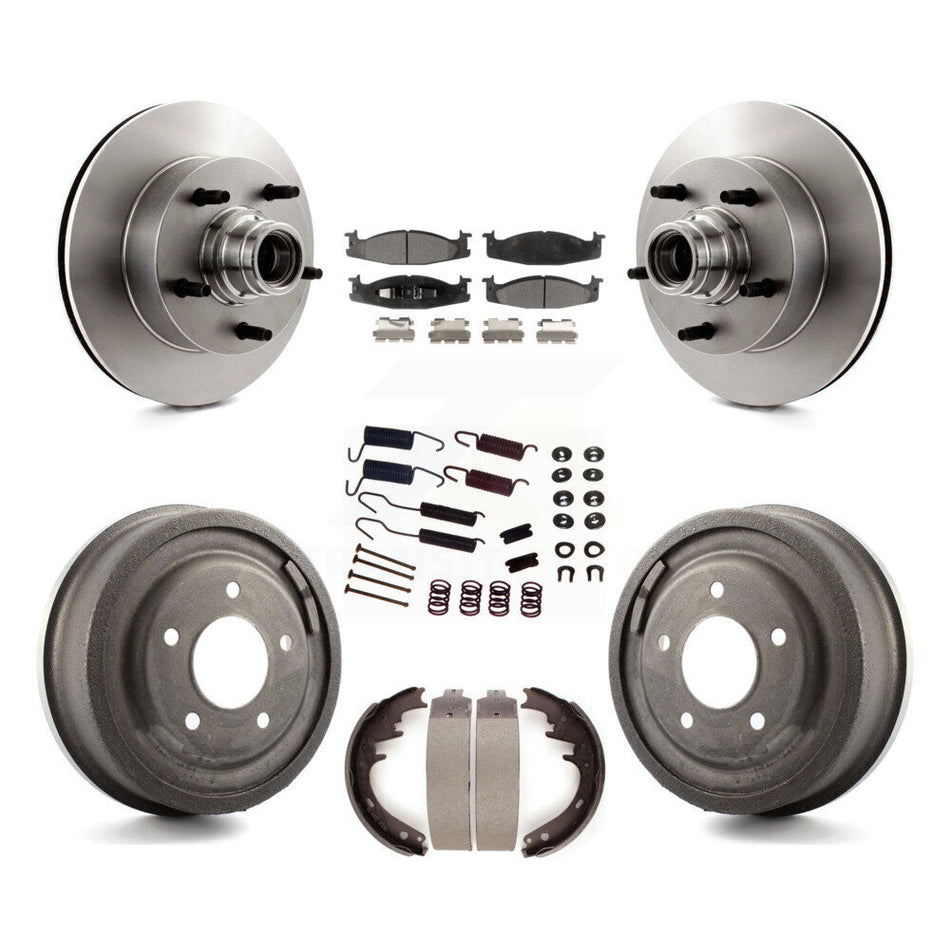 Front Rear Disc Brake Rotors Hub Assembly Ceramic Pads And Drum Kit (7Pc) For Ford E-150 Econoline Club Wagon K8T-102544