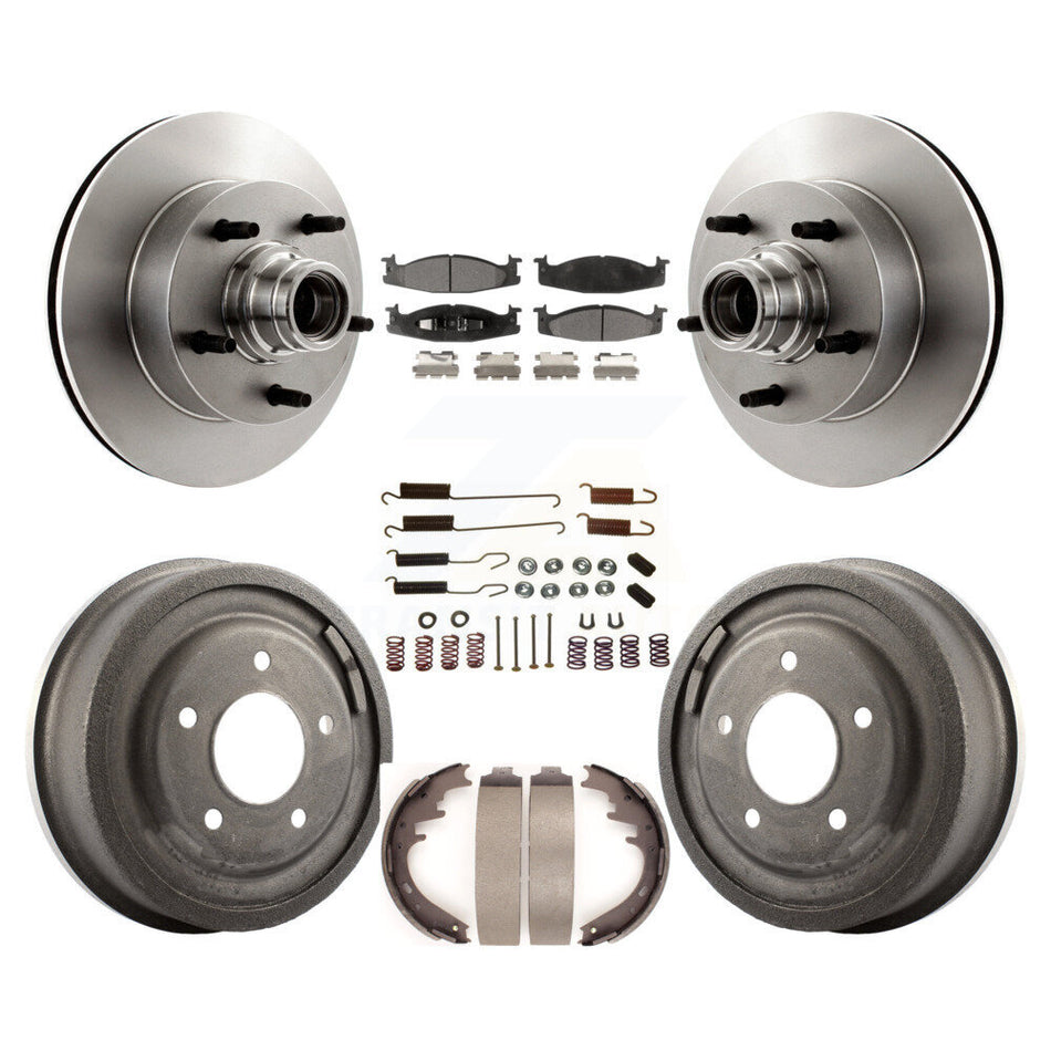 Front Rear Disc Brake Rotors Hub Assembly Ceramic Pads And Drum Kit (7Pc) For 1997-1999 Ford E-150 Econoline Club Wagon K8T-102545
