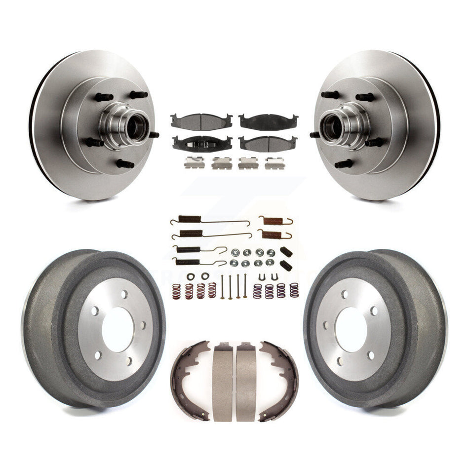 Front Rear Disc Brake Rotors Hub Assembly Ceramic Pads And Drum Kit (7Pc) For Ford E-150 Econoline Club Wagon K8T-102546