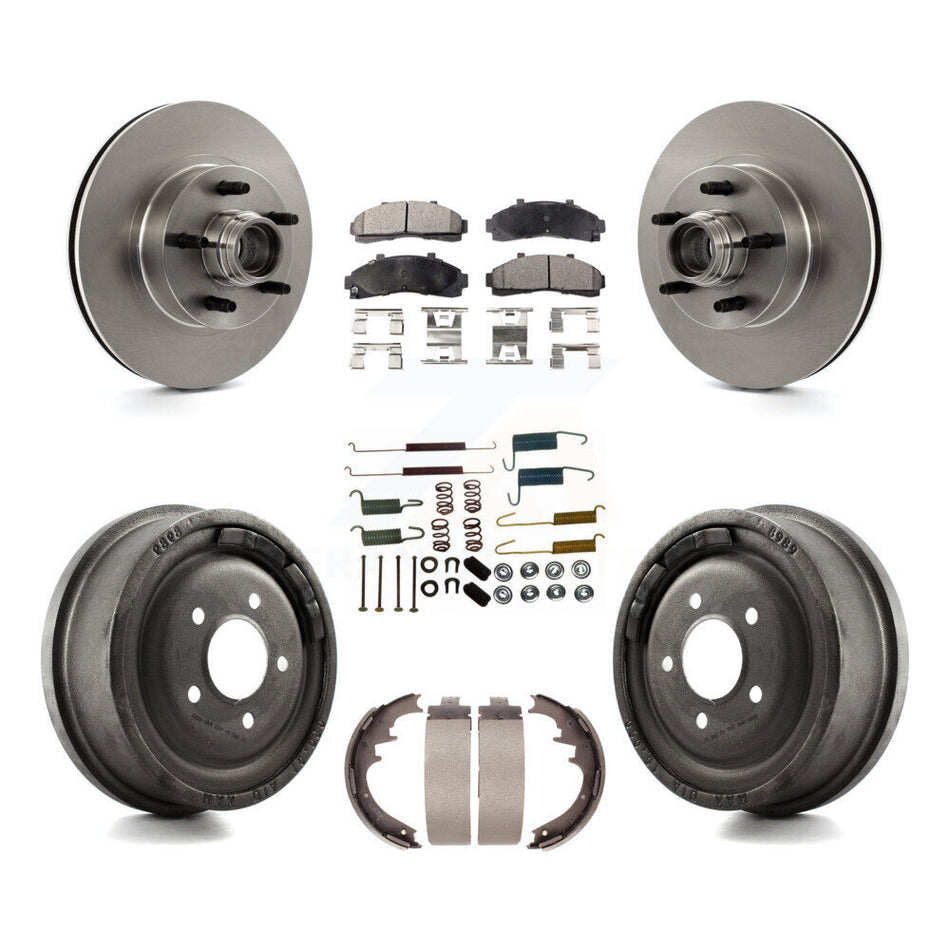 Front Rear Disc Brake Rotors Hub Assembly Ceramic Pads And Drum Kit (7Pc) For Ford Ranger With 10" Diameter K8T-102551