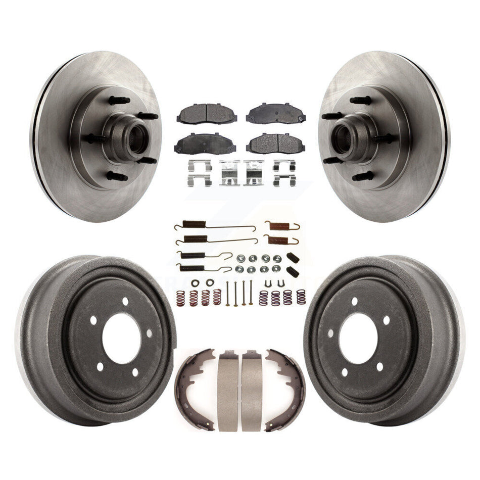 Front Rear Disc Brake Rotors Hub Assembly Ceramic Pads And Drum Kit (7Pc) For Ford F-150 K8T-102557