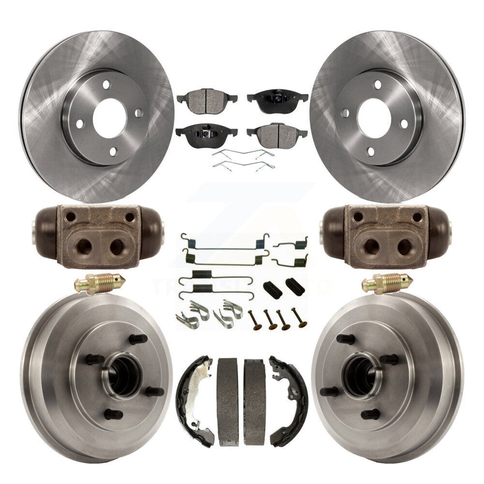 Front Rear Disc Brake Rotors Ceramic Pads And Drum Kit (9Pc) For 2005-2007 Ford Focus Wheel Bearing Includes K8T-102668