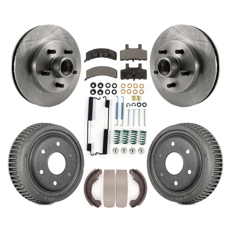 Front Rear Disc Brake Rotors Hub Assembly Ceramic Pads And Drum Kit (7Pc) For GMC Yukon RWD With 10" Diameter 6 Lug Wheels K8T-102725