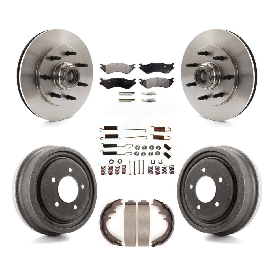 Front Rear Disc Brake Rotors Hub Assembly Ceramic Pads And Drum Kit (7Pc) For 1999 Ford F-150 RWD With 7 Lug Wheels 12mm Wheel Lugs 4 ABS K8T-102729