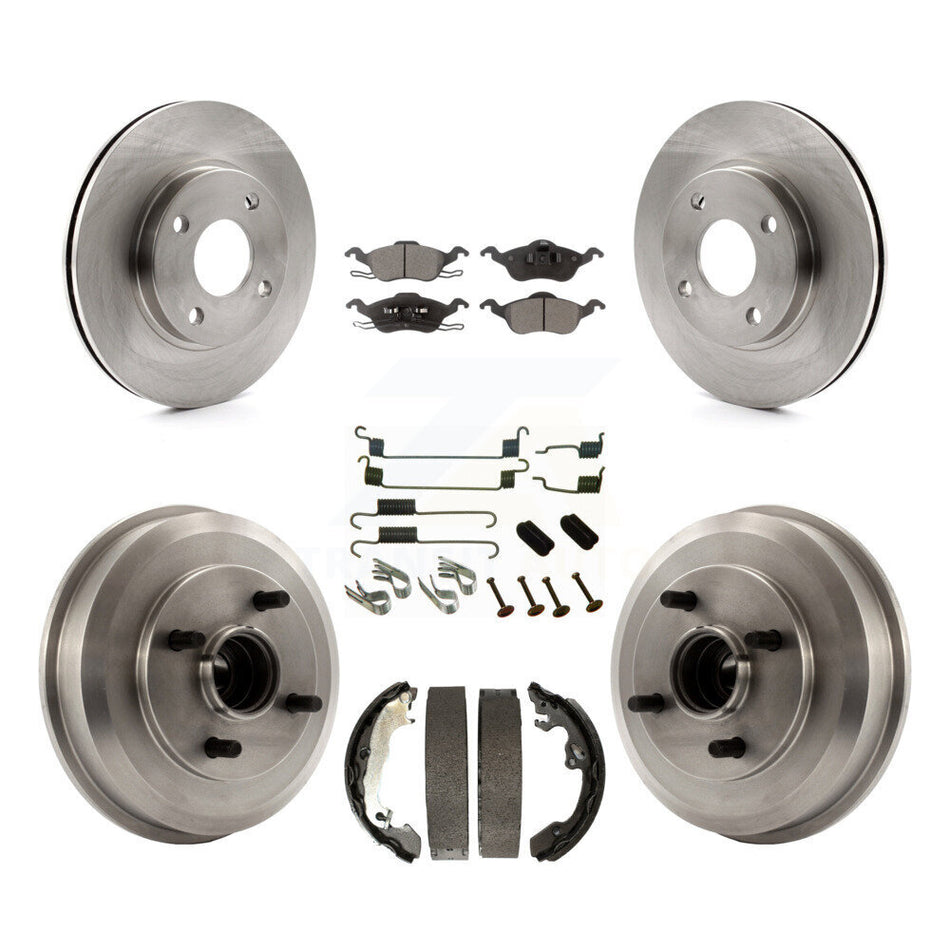 Front Rear Disc Brake Rotors Ceramic Pads And Drum Kit (7Pc) For Ford Focus Wheel Bearing Includes K8T-102762