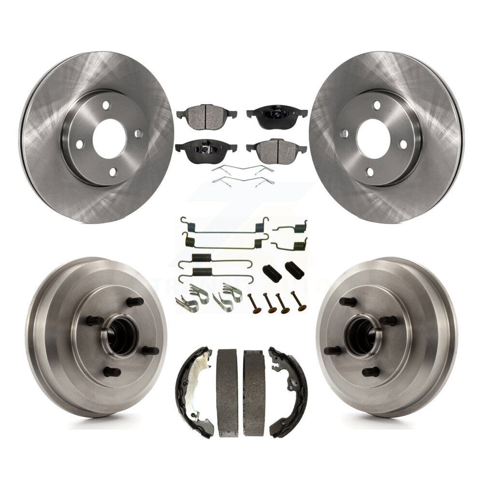 Front Rear Disc Brake Rotors Ceramic Pads And Drum Kit (7Pc) For 2005-2007 Ford Focus Wheel Bearing Includes K8T-102767