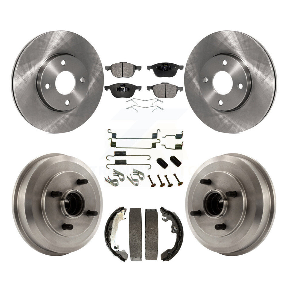 Front Rear Disc Brake Rotors Ceramic Pads And Drum Kit (7Pc) For 2005-2007 Ford Focus Wheel Bearing Includes K8T-102767