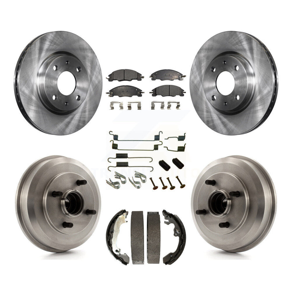 Front Rear Disc Brake Rotors Ceramic Pads And Drum Kit (7Pc) For 2008 Ford Focus Wheel Bearing Includes K8T-102768