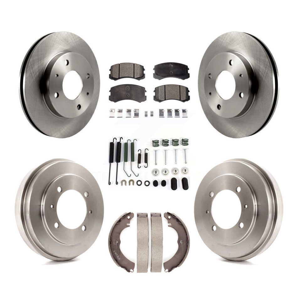 Front Rear Disc Brake Rotors Ceramic Pads And Drum Kit (7Pc) For 2007 Mitsubishi Lancer LS Diamond With 15" Factory Wheels K8T-102811
