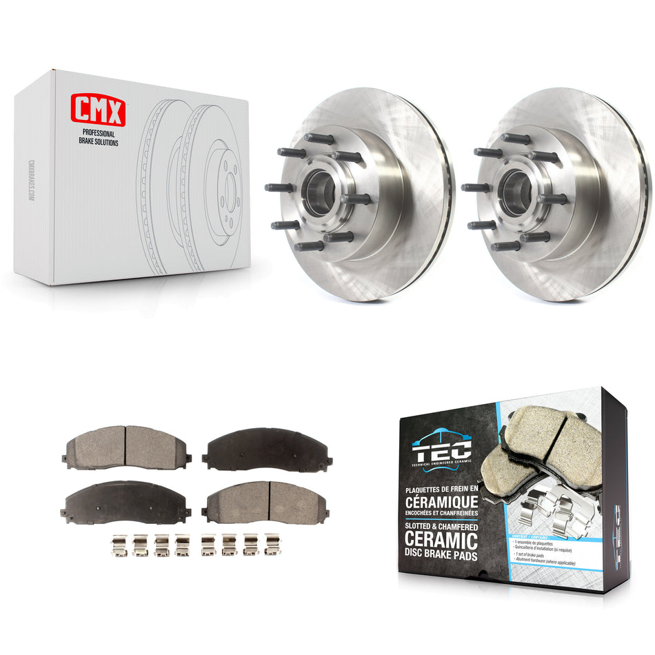 Front Disc Brake Rotors Hub Assembly And Ceramic Pads Kit For Ford F-250 Super Duty F-350 K8T-103175